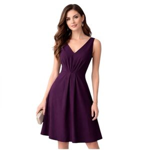 Weddington Way Purple Pockets Quiet Luxury Romantic V-Back A-Line Dress Size 2